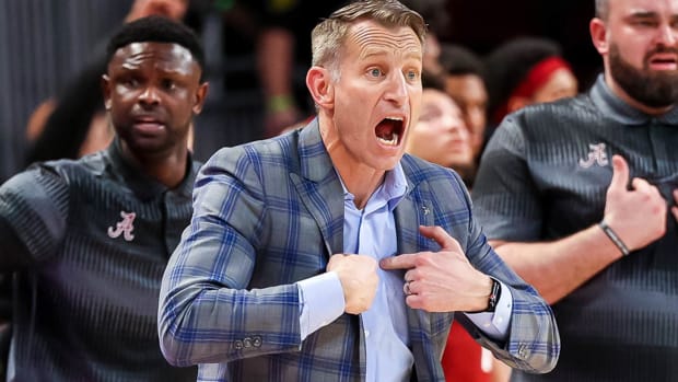 Alabama Crimson Tide coach Nate Oats during an overtime win over South Carolina on Wednesday night.